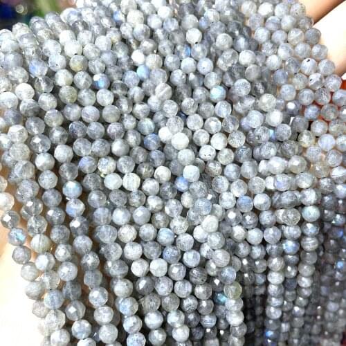 2 3 4mm Natural Faceted Gray Labradorite Gem Loose Spacer Stone Beads For Jewelry Making DIY Bracelet Necklace Accessories