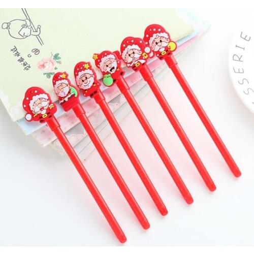 6pc Cartoon Santa Claus Gel Pen Kawaii Christmas Black Signature Pen Accessories Office School Supplies Stationery