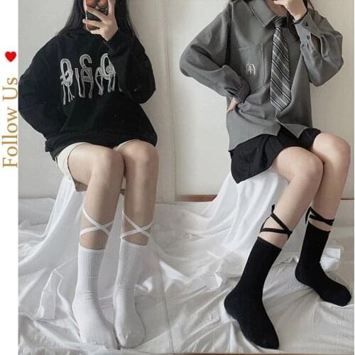 Personalized fashion bandage socks female cross tube socks ins tide cotton long tube Japanese net red lolita lace jk calf socks