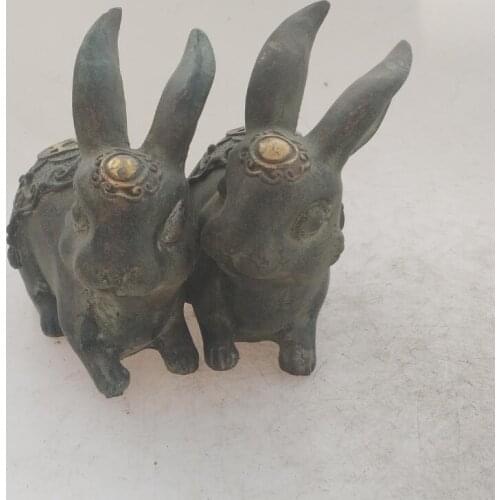 Collection chinese Handmade old bronze Gilt rabbit statue, Home Decoration antique sculpture