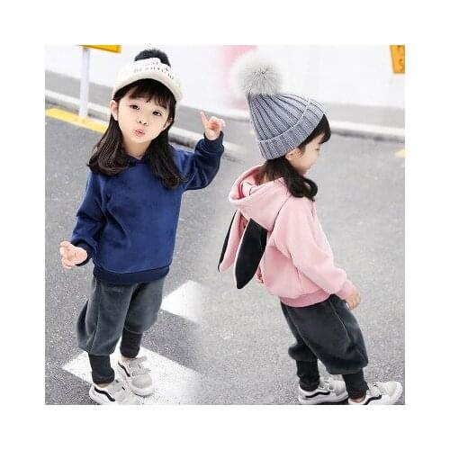 Explosion model 3-7 years old boys and girls baby cute rabbit set double-sided velvet thickening can open radish pants two-piece