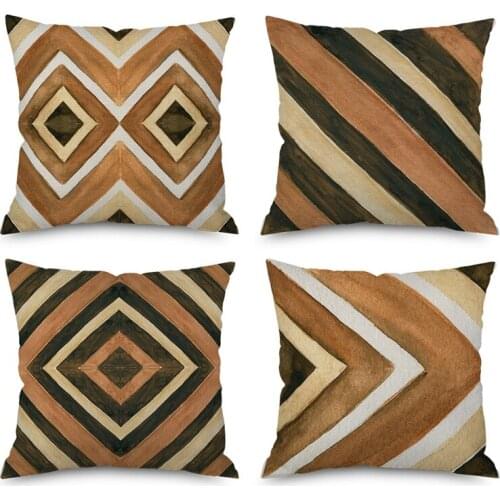 Square Wooden Grain Geometric Pillowcase Linen Digital Print Cushion Cover Decorative Living Room Sofa 45X45cm