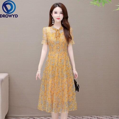 Summer Beach Yellow Print Chiffon Dress Women 2021 Fashion Short Sleeve V-neck Bodycon Dress Elegant Boho Party Dresses Vestidos