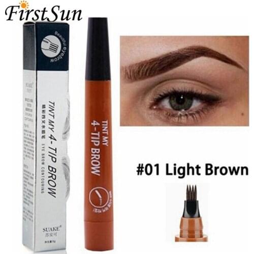 Magic Eyebrow Pencil 4 Tips Fork Liquid Pen Brown Black Waterproof Long-lasting Professional Fine Eye Brow Pencil Makeup Tool