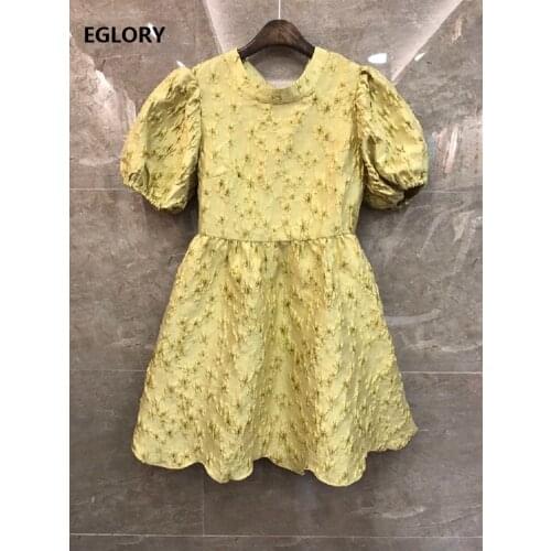 Sweet Princess Dress 2021 Spring Fashion Ladies Vintage Jacquard Embroidery Back Bow Deco Puff Sleeve Casual Skater Dress Lolita