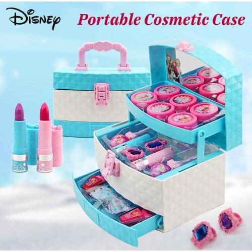 Disney Frozen Princess Makeup Box Set Safe Non-toxic Portable Cosmetic Case Multilayer Design Kids Pretend Toy Gift For Girls