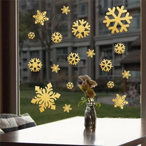 Gold Color Christmas Snowflake Window Cling Glitter Silver Snowflake Window Sticker for Xmas Holiday Wall Paper Classic Festival