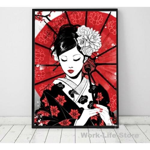 Japan Style Wall Art Canvas Painting Japanese Samurai Geisha and Maiko Poster Canvas Prints Wall Pictures for Living Room Decor