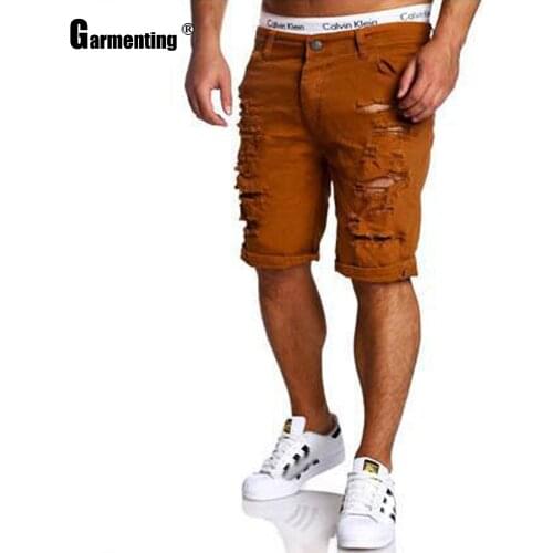 Latest Men Jeans Demin Pants European Style Half Pants Cofffee Blue Male 2021 Summer Casual Skinny Hole Ripped Mens Short Bottom