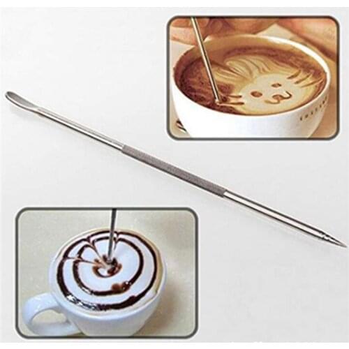 New 1pc Stainless Steel Creative Cappuccino Espresso Coffee Art Needle Latte Decorating Art Pen Tamper Fancy Coffee Stick Tools