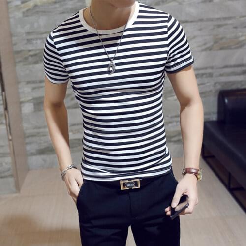 MRMT 2021 Brand New Mens short-sleeved T-shirts for male version striped round-collar Tops summer