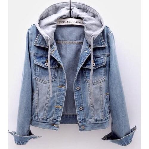 New Arrival autumn Women Hooded turn down collar Coat short slim Denim jackat plus size 4XL