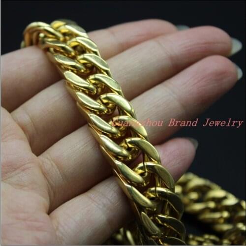 8-40" 12mm Charming Jewelry 316L Stainless Steel Gold color Cuban Curb Link Chain Mens Boys Necklace Tone