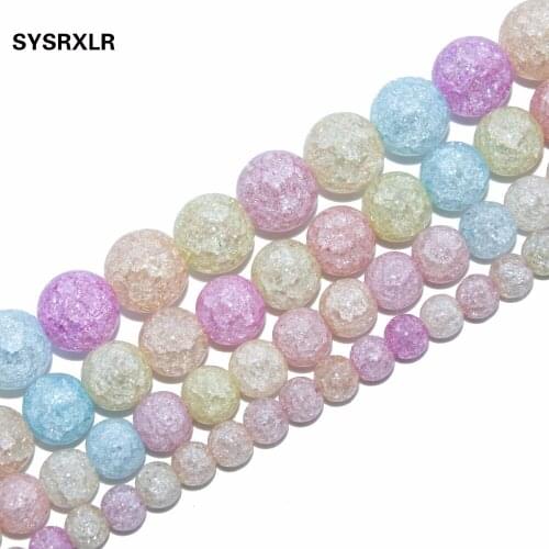 Wholesale High-Quality Colorful Crack Glass Crystal Beads For Jewelry Making Stone DIY Bracelet Necklace 6/8/10/12 MM 15.5