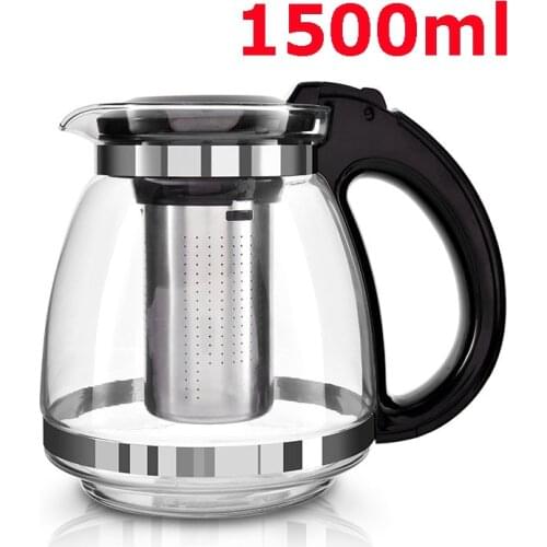 Hot Sale Genuine 1500ml Glass Teapot Home & Office Tea Pot Kettle Drinkware Heat-resistan Stainless Steel Strainer Free Shipping