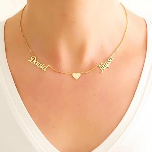 Personalized Custom Name Necklace Stainless Steel Pendant Name Plus heart Can Add Multiple Names And Hearts Best Gift For Family