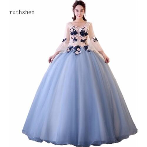 Vestidos De 15 16 Anos Girls Quinceanera Dresses Cheap Long Sleeves Light Purple Appliques Flowers Masquerade Ball Gowns 2020