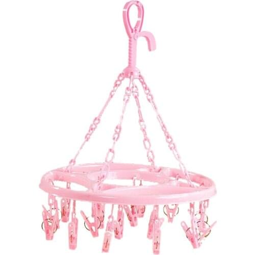 Hanging Dryer 18 Clips Pin Laundry Clothes Hanger Underwear Socks Foldable New(pink)