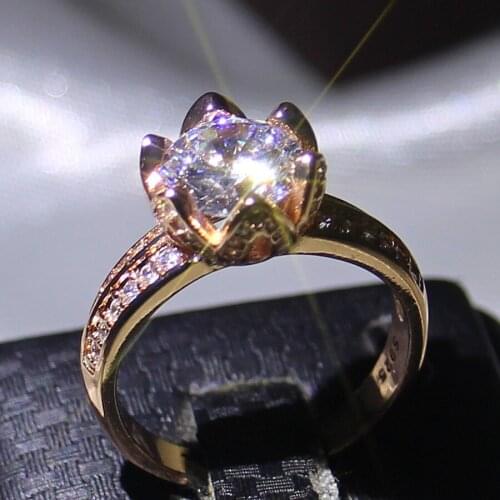 Stunning Luxury Jewelry 925 Sterling Silver&Rose Gold Filled Round Shape White Clear 5A Zirconia Party Wedding Band Lotus Ring