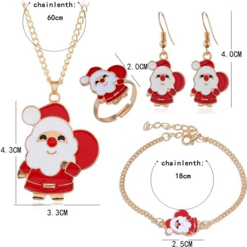 5Pcs/Set Earring +Necklace+Bracelet +Ring Christmas Set Santa Claus Xmas Tree Bells Elk Pendant Jewelry Women Girl New Year Gift