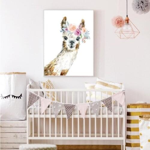 Nordic Cartoon Garland Animal Alpaca Giraffe Deer Art Baby Room Living Room Bedroom Corridor Background Wall Painting Frameless