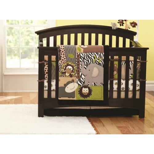 Discount! 7pcs Embroidery Cotton Baby Cot Bedding Set Cartoon Crib Bedding ,include(bumpers+duvet+bed cover+bed skirt)