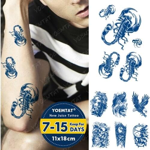 Juice Lasting Ink Tattoos Body Art Waterproof Temporary Tattoo Sticker Carp Lotus Wave Tatoo Arm Fake Scorpion Skull Tatto Men