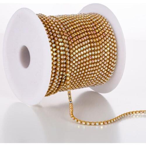 Taidian Gold Rhinestone Banding SS8 For Native Beaded Earring Plastic Rhinestone Trimming 10yards/lot