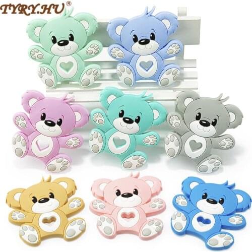 TYRY.HU Silicone Animal Bear Teether 5pcs Newborn Teether Products Cartoon Teething Beads DIY Pacifier Chain Baby Oral Care Toy