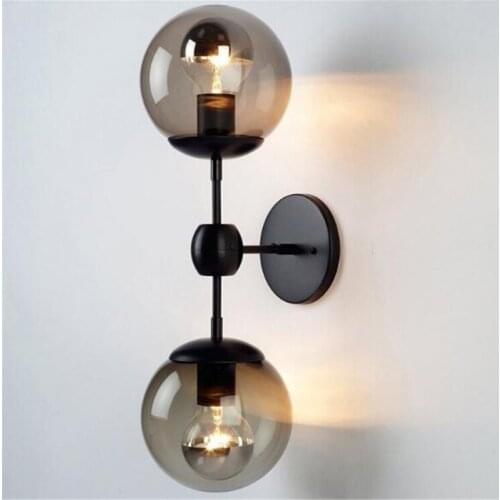 Vintage Loft Modo Wall Lamp for Bedroom Living Room Ailse Corridor Black Iron Glass 2 Heads Modo Porch Light 110/220V 2297