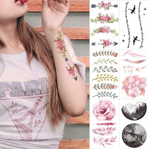 Waterproof Temporary Tattoos Flower Bird Women’s Flash Tatoo Sticker Rose Letter Deer Body Art Hand Arm Fake Tatto Kids Men