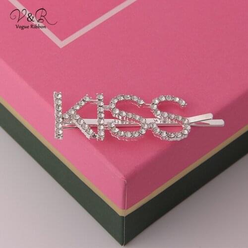 Imitation Silver Plated Hair Pin Hair Accessories,SEXY KISS Letters With Crystal Rhinestone,2019 Simple Fashion Jewelry For Girl