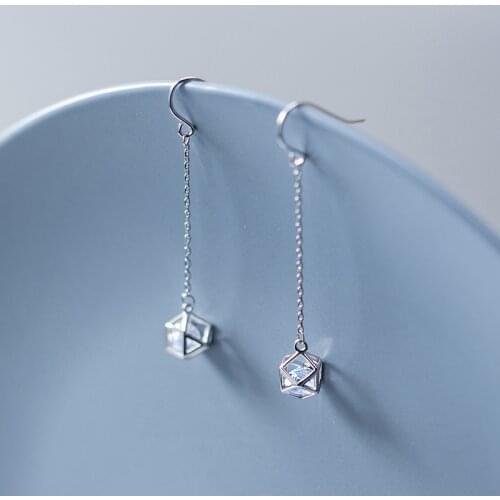 Colusiwei Real 925 Sterling Silver Long Chain Polygon Clear CZ Dangle Earrings for Women Luxury Brand Bijoux Valentine Gifts