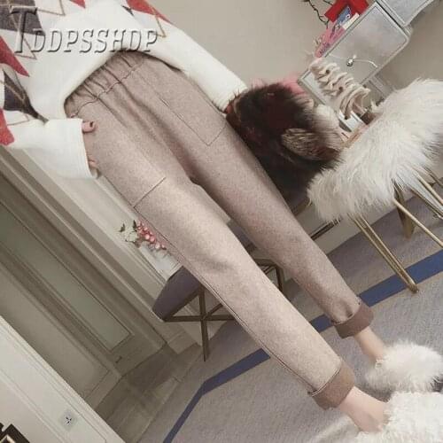 2019 Winter Thick Woolen Women Harem Pants High Waist Warm Female Trousers