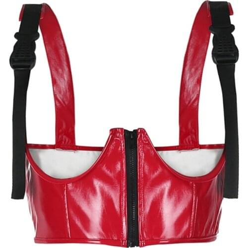 Women Push Up Bustiers Corset Underbust Gothic PU Leather Crop Tops Waist Corset