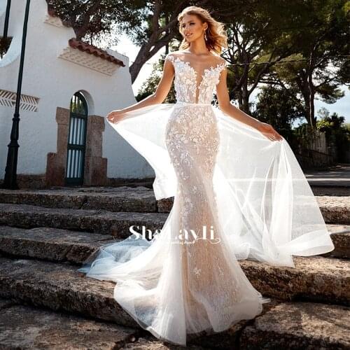 Vintage Mermaid Wedding Dresses Soft Satin Beach Bridal Gowns V-neck Sleeveless Lace Appliques Party Gowns Vestido De Novia
