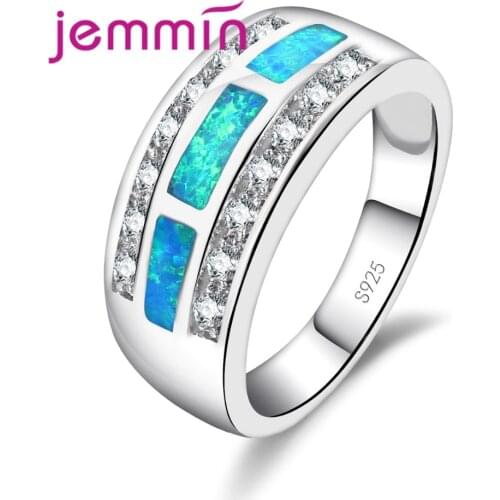 Big Promotion 925 Sterling Silver Jewelry Blue Opal Ring Fashion Wide Band for Man/Women Wedding Party Jewelry