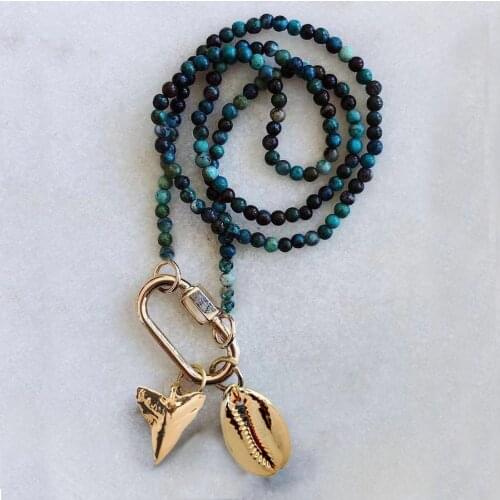 Trendy Chic puka shell pendant necklace Accessoris statement natural stone bead necklaces for women 2020 Lock Hook Spiral Clasps