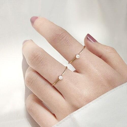 Delicate Mini Pearl Thin Ring For Women Minimalist Slim Finger Ring Accessories Gold Color Fashion Jewelry Gift For Girls