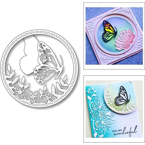 2020 New Round Frame Lace Embossing Butterfly Background Metal Cutting Dies For DIY Scrapbooking Greeting Card Making No Stamps