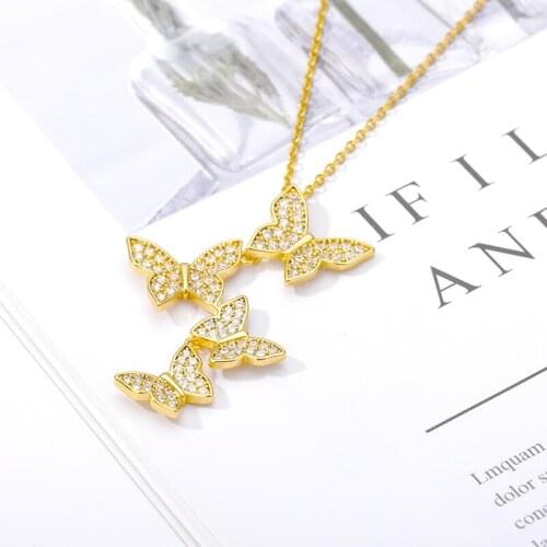 2020 Charm Gold Color Butterfly Pendant Necklace for women Zircon Winding Butterfly Necklaces Fashion Design Jewelry Party Gift