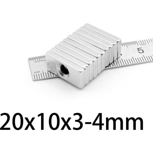 5-100PCS 20x10x3-4mm Block Powerful Magnet With Hole 20x10x3mm-4mm Strong Permanent NdFeB Magnets 20*10*3-4 mm