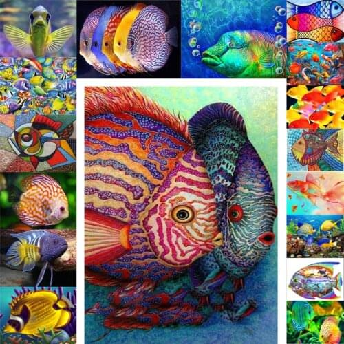 Full Round Drill 5d Diy Diamond Painting Fish Art Embroidery Diamond Cross Stitch 3d Striped Diamond Mosaic Ocean Fish Decor Art