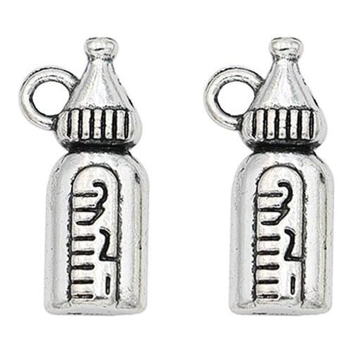 Antique Silver Plated Baby Bottle Charms Beads Pendants for Jewelry Making DIY Handmade 17x6mm 30pcs