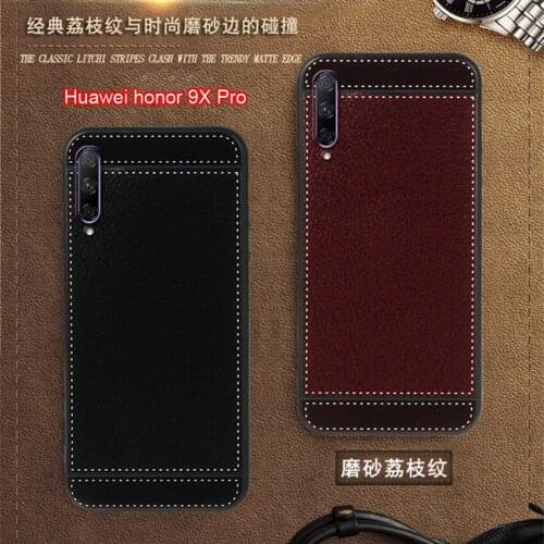 Cover for Huawei honor 9X Pro Case HLK-AL10 6.59" Soft Black silicone Classic litchi stripes Funda for Huawei honor 9X Pro Cases