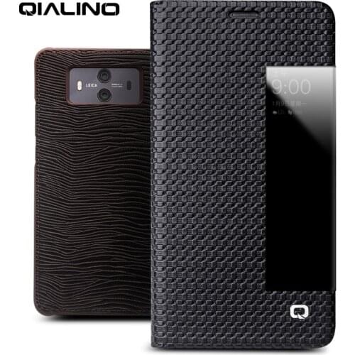 QIALINO Luxury Business Style Genuine Leather Flip Cover for Huawei Mate 10 Handmade Sleep Wake Smart Phone Case for Mate10 pro