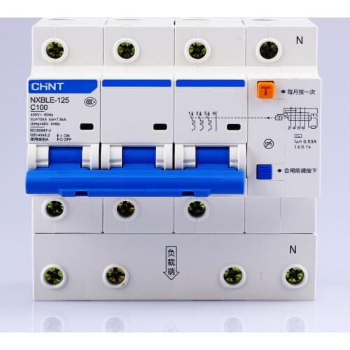 CHNT CHINT NXBLE-125 63A 80A 100A 125A 3P+N RCBO Small Earth Leakage Circuit Breakers With Leakage Protection Small Air Switch