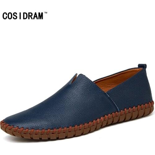 COSIDRAM Genuine Leather Men Casual Shoes Slip on New 2018 Spring Summer Fashion Shoes Comfortable Flat Driving Shoes SHB-006