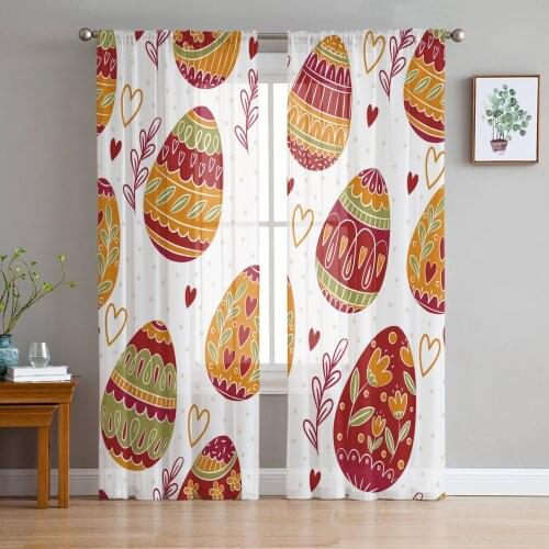 Easter Eggs Colored Love Tulle Sheer Window Curtains for Living Room Kitchen Children Bedroom Voile Hanging Curtain