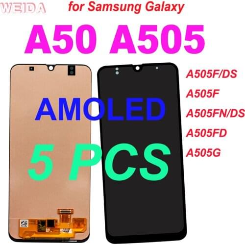 5 PCS Super AMOLED For Samsung Galaxy A50 LCD Display A505 SM-A505FN/DS A505F/DS Touch Screen Digitizer Assembly for A50 LCD